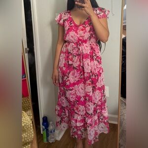 Indulge Vibrant Pink Floral Dress